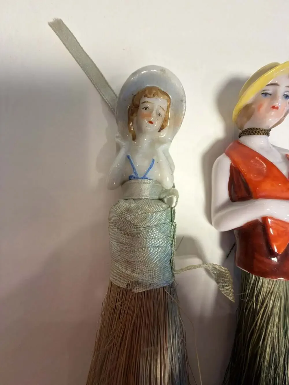 Vintage Porcelain Half Doll Vanity Whisk Broom Set